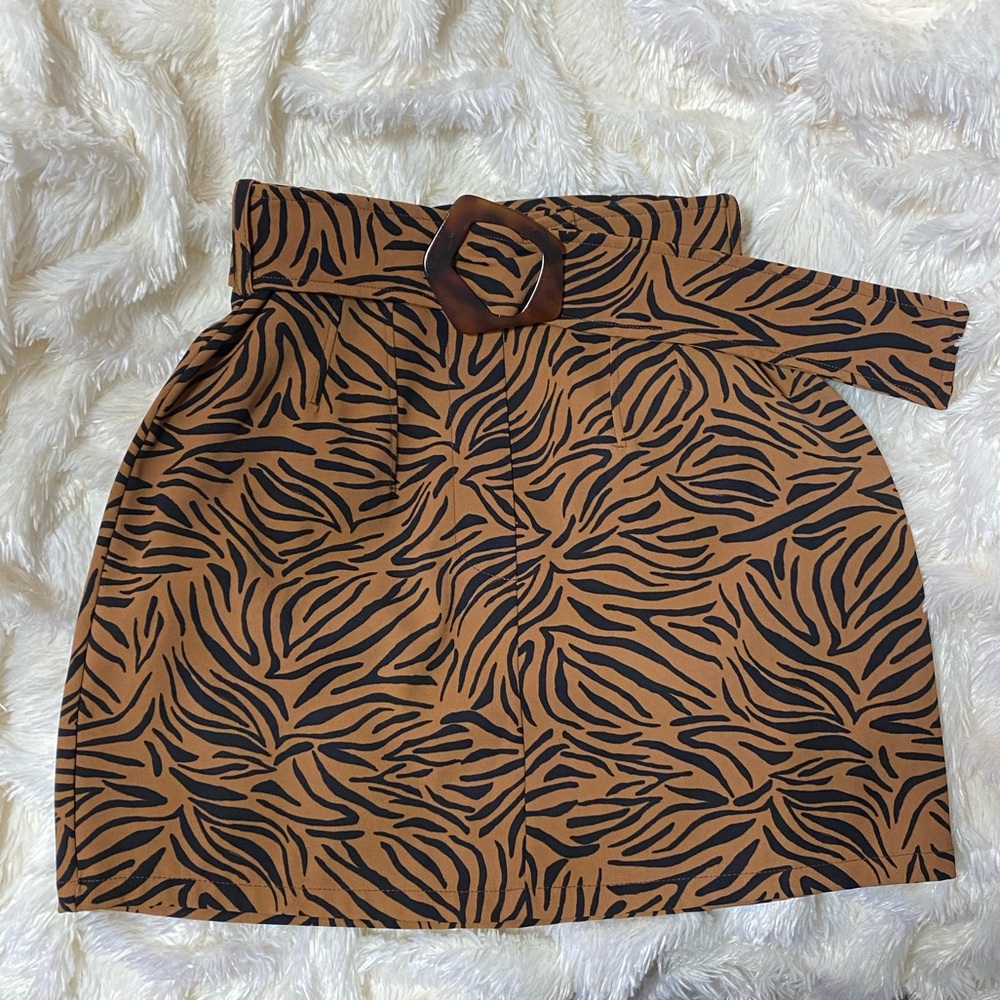 Zara Printed High Waisted Belted Skirt